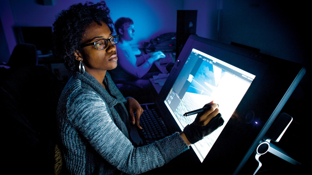 ETLab member Eva Dennis at work on one of the team's digital creations.