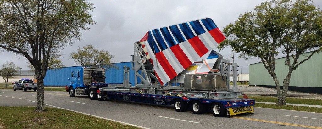 Miller Transfer transports the latest batch of major component assemblies from the Port of Mobile to Airbus’ $600 million U.S. Manufacturing Facility at Mobile Aeroplex at Brookley on Thursday, March 24. (Courtesy/Mobile Airport Authority Executive Director Roger Wehner)