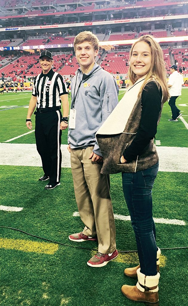 Steve Marlowe with his son Tommy and daughter Grier on the sidelines before the 2016 Fiesta Bowl. (contributed)
