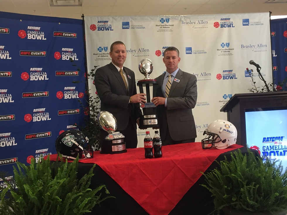 Appalachian State head football coach Scott Satterfield, left, and Toledo head football coach Jason Candle. (contributed)