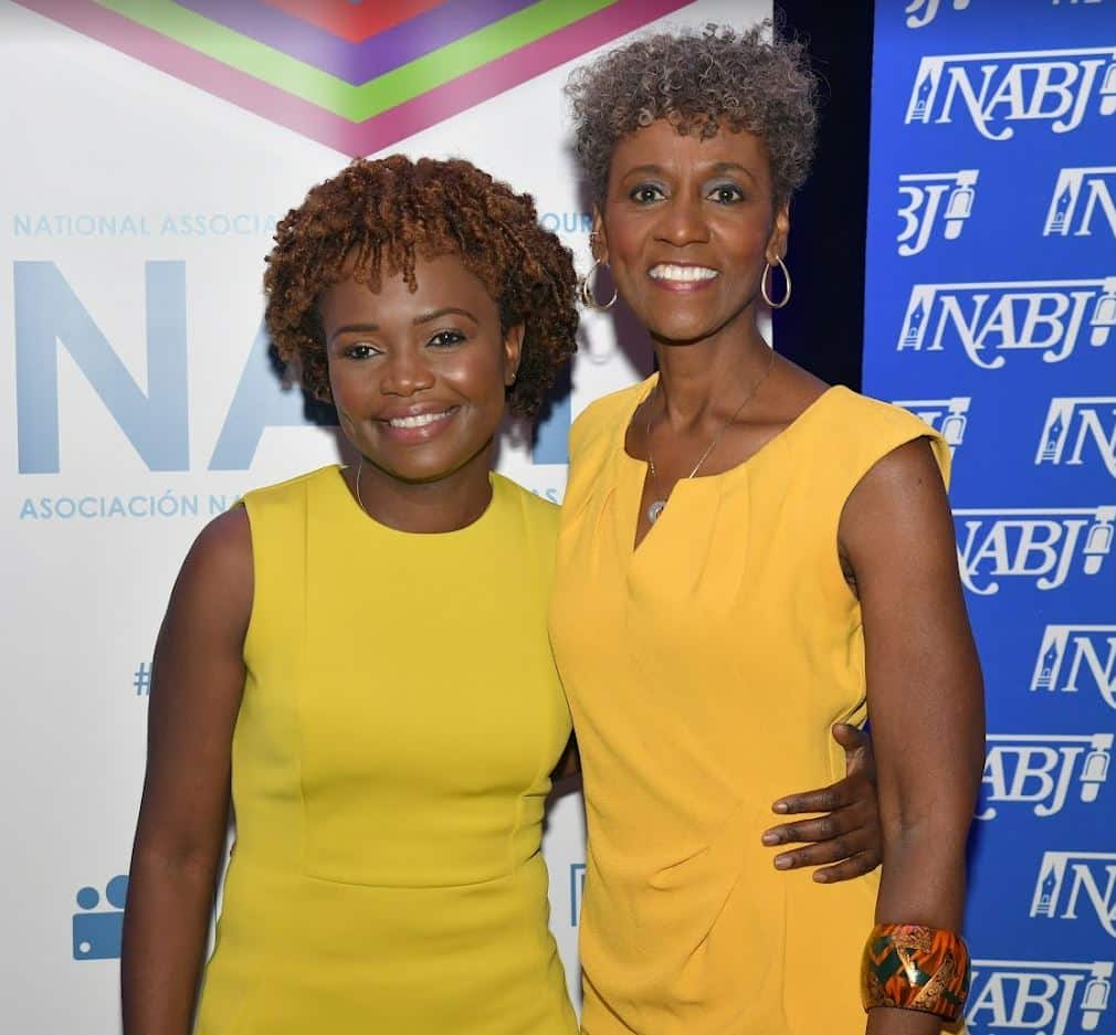 White House Press Secretary Karine Jean-Pierre with NABJ President Dorothy Tucker at the 2022 NABJ convention in Las Vegas. (NABJ-Jason M. Johnson / Aaron J. Thornton)