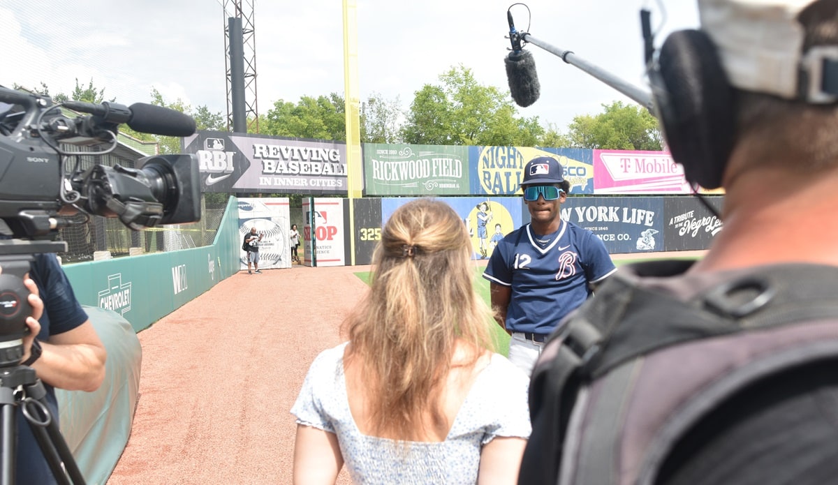 The cameras of MLB Network were back at Rickwood Field for a Breakthrough Series practice. (Solomon Crenshaw Jr. / Alabama News Center)