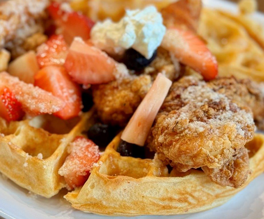 Chicken and waffles at Yo' Mama's is a bestseller for a reason. (Susan Swagler / Alabama News Center)