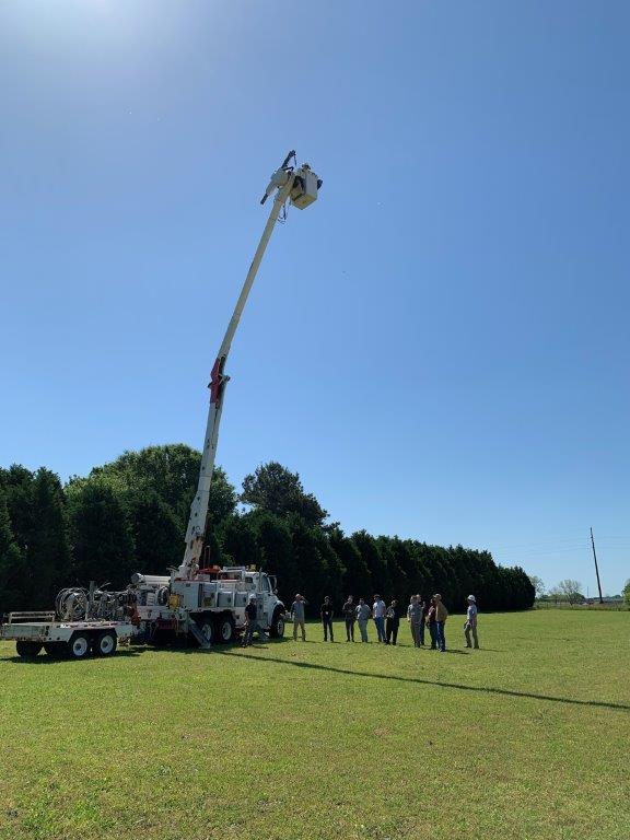 Bucket truck demonstration at Headland Lineworker Career Day. (Teisha Wallace / Alabama News Center)